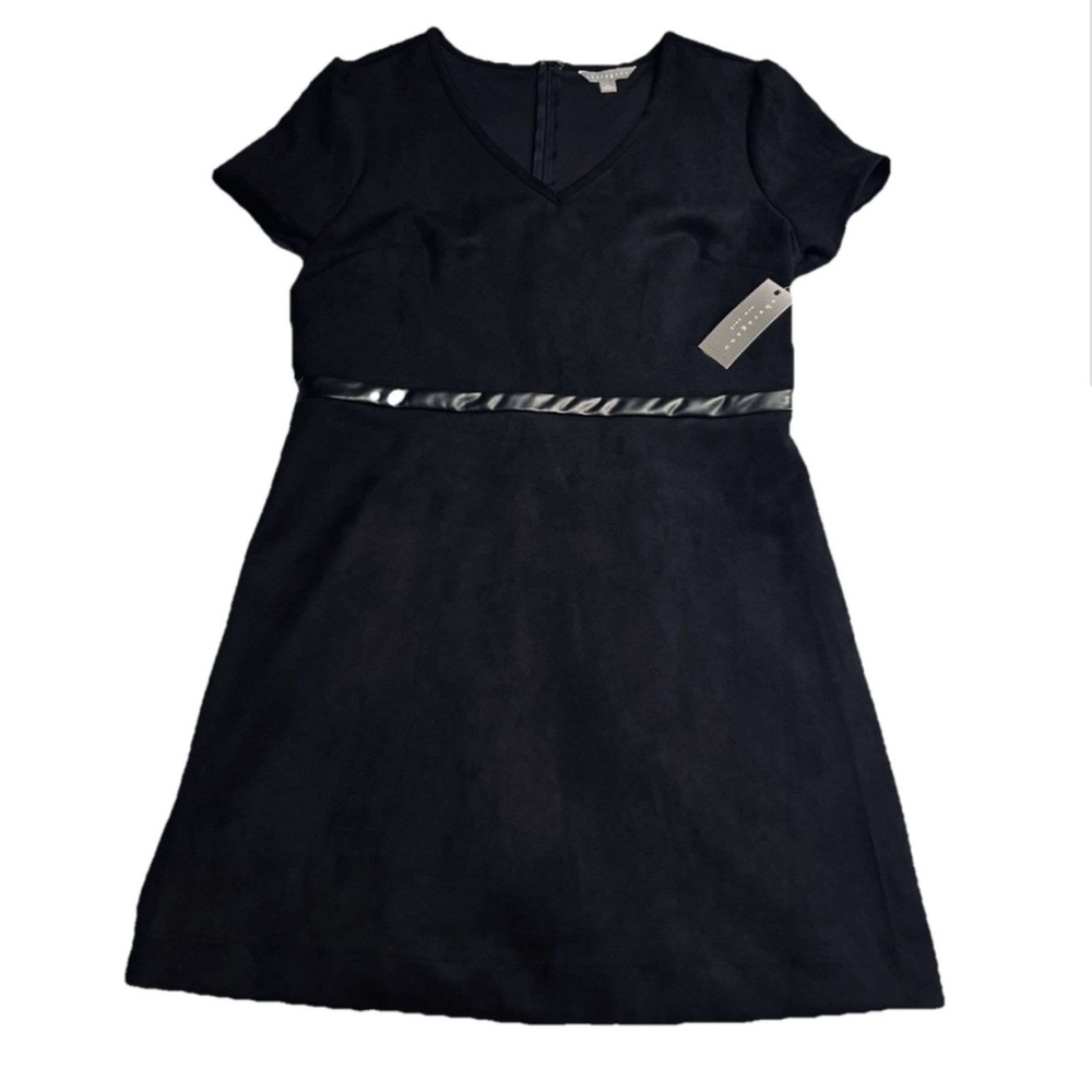 Ladies 14 Sharagano Faux Suede Black Dress NWT Leather Look Belt Band Zips Up